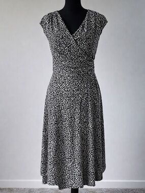 Lauren Ralph Lauren Faux Wrap Dress Black White Size 2 Cap Sleeve